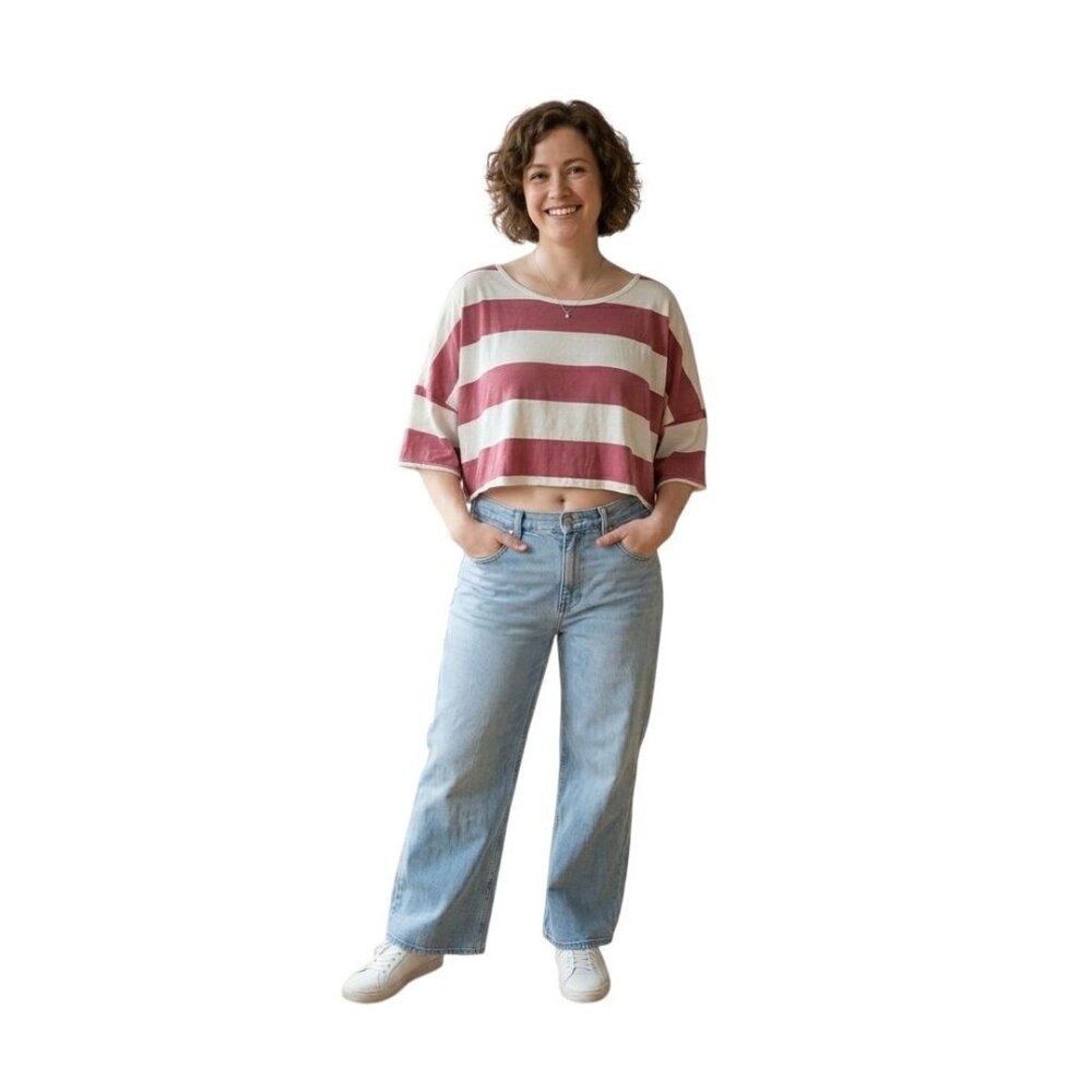 Old Navy Luxe Oversized Red & White Striped Crop T-Shirt Size 4X